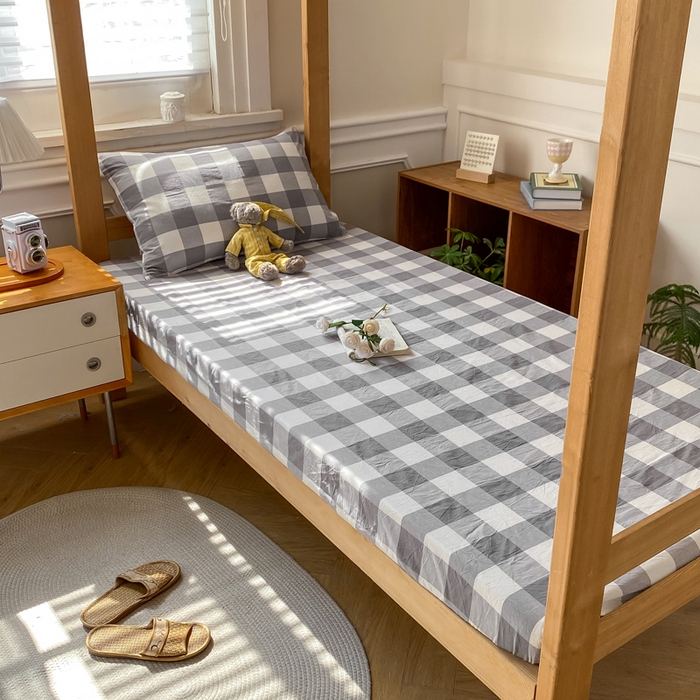 91家纺网 家纺一手货源 找家纺 恋人优选 2025新款儿童学生宿舍上下铺全棉纯棉色织床笠单品单床笠床笠单件-无标款系列二 灰大格