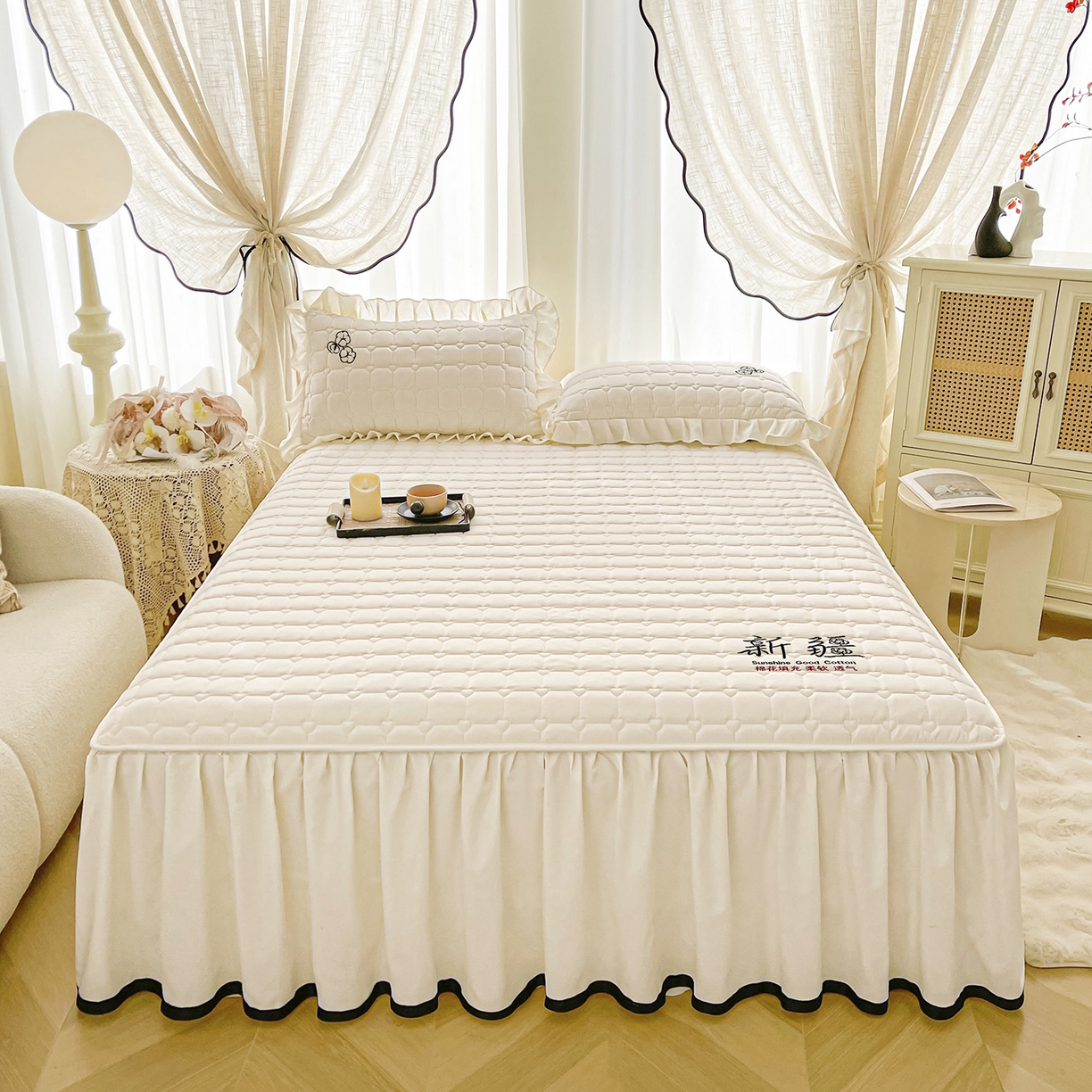 91家纺网 家纺一手货源 找家纺 （总）笠裙家纺 2025新款A类110克水洗棉新疆棉花夹棉单床裙 床裙单件