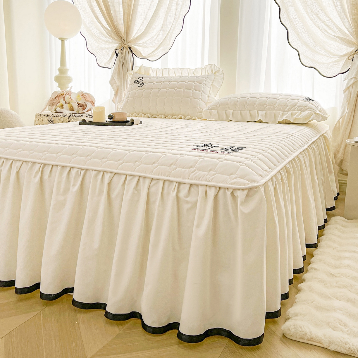 91家纺网 家纺一手货源 找家纺 （总）笠裙家纺 2025新款A类110克水洗棉新疆棉花夹棉单床裙 床裙单件