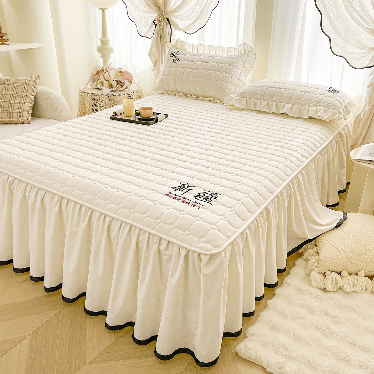 91家纺网 家纺一手货源 找家纺 （总）笠裙家纺 2025新款A类110克水洗棉新疆棉花夹棉单床裙 床裙单件