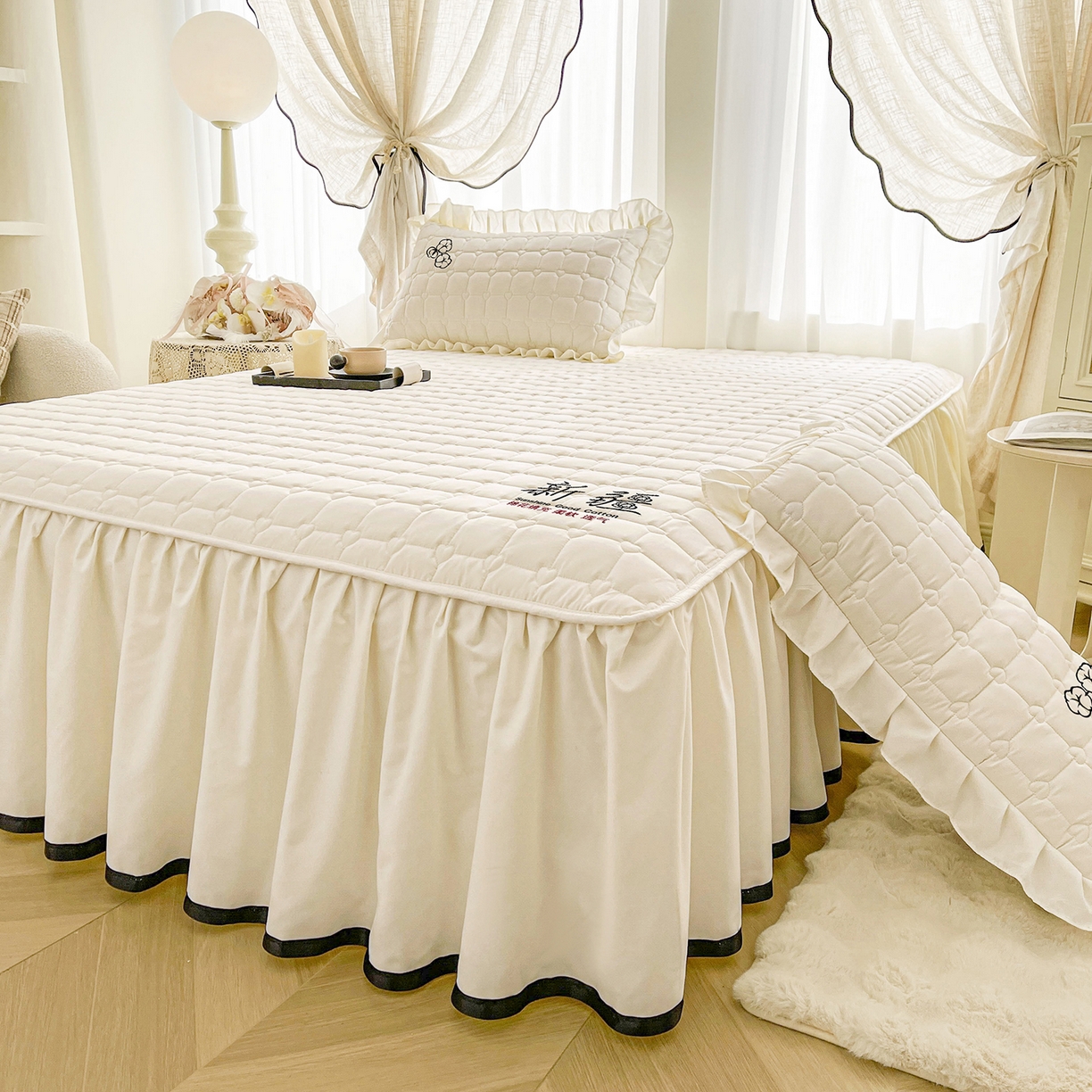 91家纺网 家纺一手货源 找家纺 （总）笠裙家纺 2025新款A类110克水洗棉新疆棉花夹棉单床裙 床裙单件