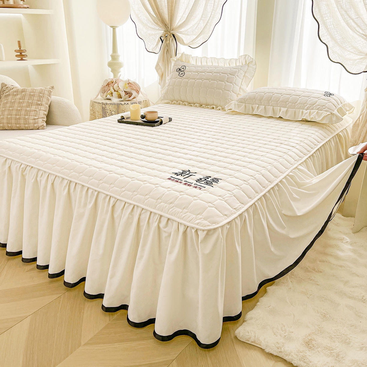 91家纺网 家纺一手货源 找家纺 （总）笠裙家纺 2025新款A类110克水洗棉新疆棉花夹棉单床裙 床裙单件