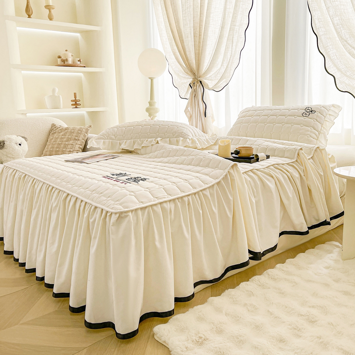 91家纺网 家纺一手货源 找家纺 （总）笠裙家纺 2025新款A类110克水洗棉新疆棉花夹棉单床裙 床裙单件