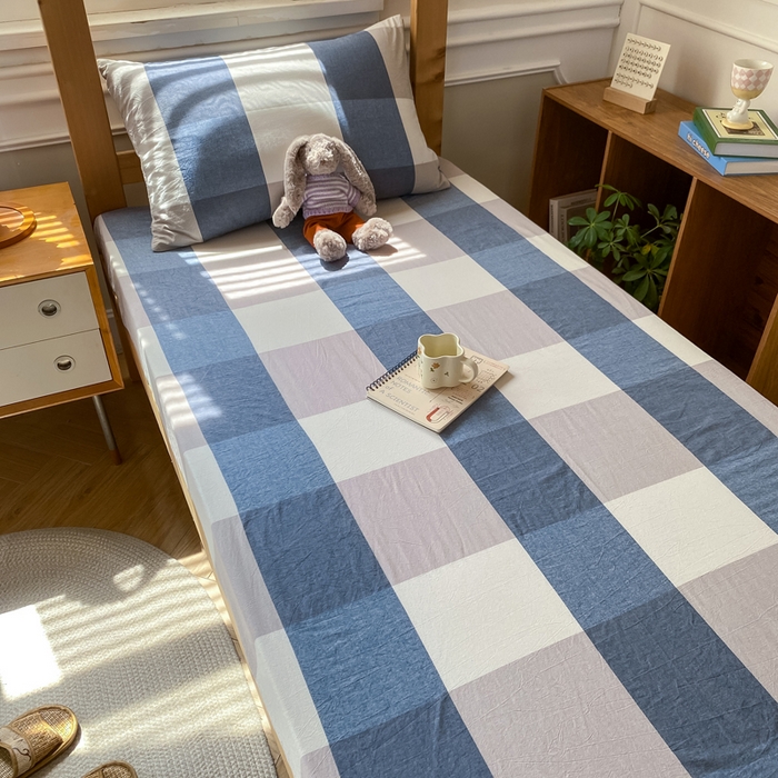 91家纺网 家纺一手货源 找家纺 恋人优选 2025新款儿童学生宿舍上下铺全棉纯棉色织床笠单品单床笠床笠单件-无标款系列二 蓝大格