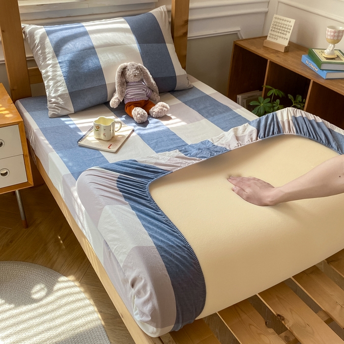 91家纺网 家纺一手货源 找家纺 恋人优选 2025新款儿童学生宿舍上下铺全棉纯棉色织床笠单品单床笠床笠单件-无标款系列二 蓝大格