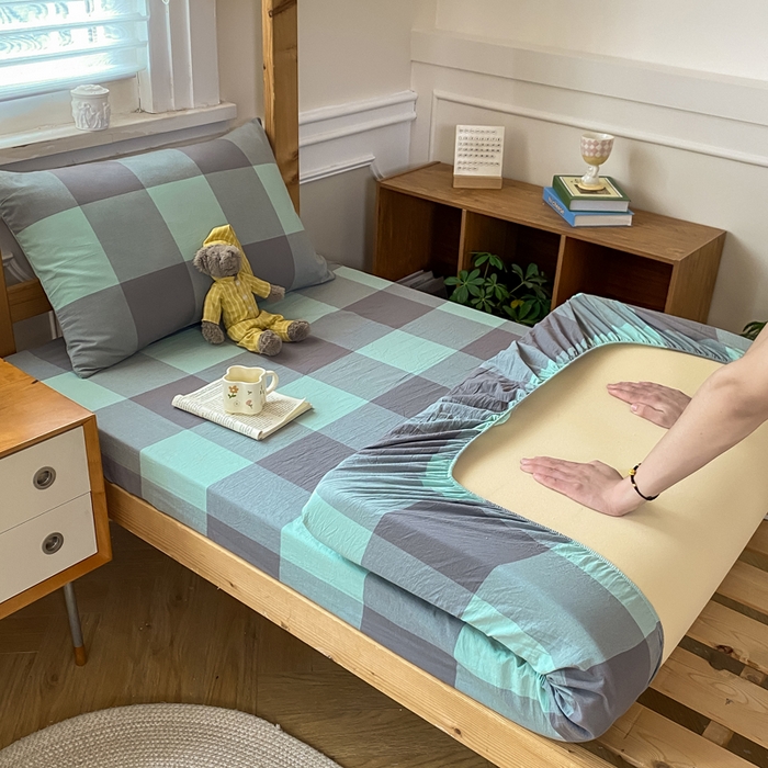 恋人优选 2025新款儿童学生宿舍上下铺全棉纯棉色织床笠单品单床笠床笠单件-无标款系列二 绿大格
