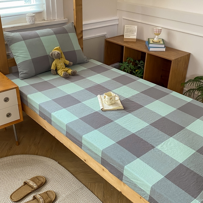 91家纺网 家纺一手货源 找家纺 恋人优选 2025新款儿童学生宿舍上下铺全棉纯棉色织床笠单品单床笠床笠单件-无标款系列二 绿大格