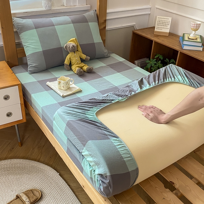 91家纺网 家纺一手货源 找家纺 恋人优选 2025新款儿童学生宿舍上下铺全棉纯棉色织床笠单品单床笠床笠单件-无标款系列二 绿大格