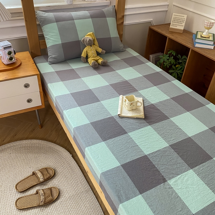 91家纺网 家纺一手货源 找家纺 恋人优选 2025新款儿童学生宿舍上下铺全棉纯棉色织床笠单品单床笠床笠单件-无标款系列二 绿大格