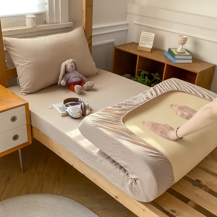 恋人优选 2025新款儿童学生宿舍上下铺全棉纯棉色织床笠单品单床笠床笠单件-无标款系列二 米色