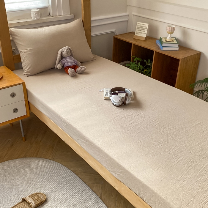 91家纺网 家纺一手货源 找家纺 恋人优选 2025新款儿童学生宿舍上下铺全棉纯棉色织床笠单品单床笠床笠单件-无标款系列二 米色