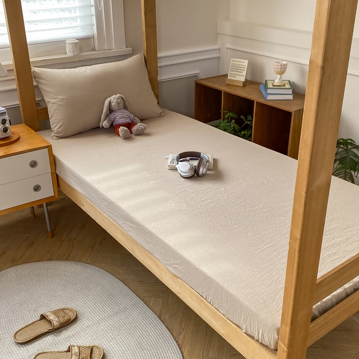 91家纺网 家纺一手货源 找家纺 恋人优选 2025新款儿童学生宿舍上下铺全棉纯棉色织床笠单品单床笠床笠单件-无标款系列二 米色