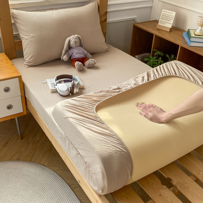 91家纺网 家纺一手货源 找家纺 恋人优选 2025新款儿童学生宿舍上下铺全棉纯棉色织床笠单品单床笠床笠单件-无标款系列二 米色