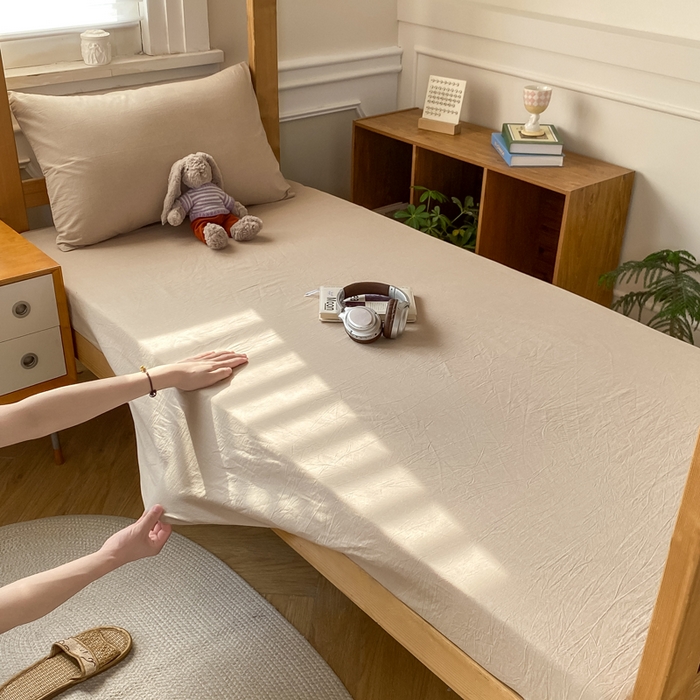 91家纺网 家纺一手货源 找家纺 恋人优选 2025新款儿童学生宿舍上下铺全棉纯棉色织床笠单品单床笠床笠单件-无标款系列二 米色