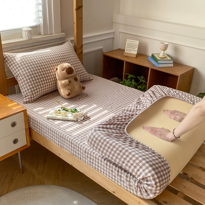 恋人优选 2025新款儿童学生宿舍上下铺全棉纯棉色织床笠单品单床笠床笠单件-无标款系列二 米小格