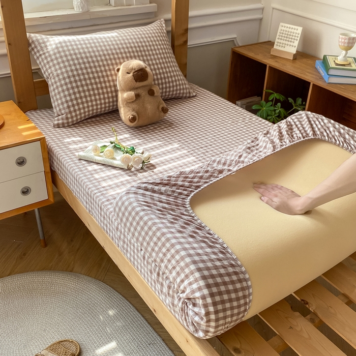 91家纺网 家纺一手货源 找家纺 恋人优选 2025新款儿童学生宿舍上下铺全棉纯棉色织床笠单品单床笠床笠单件-无标款系列二 米小格