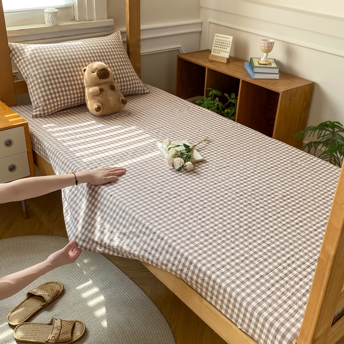 91家纺网 家纺一手货源 找家纺 恋人优选 2025新款儿童学生宿舍上下铺全棉纯棉色织床笠单品单床笠床笠单件-无标款系列二 米小格