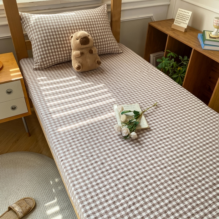 91家纺网 家纺一手货源 找家纺 恋人优选 2025新款儿童学生宿舍上下铺全棉纯棉色织床笠单品单床笠床笠单件-无标款系列二 米小格