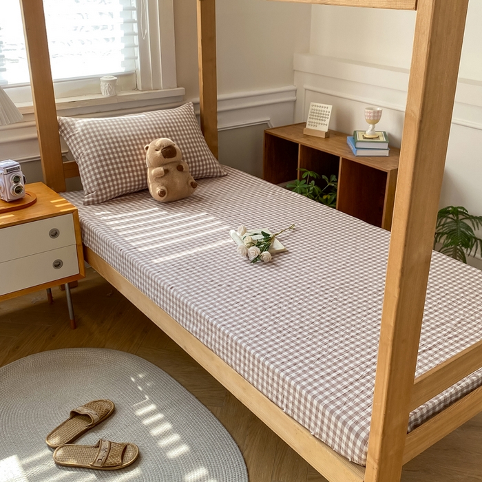 91家纺网 家纺一手货源 找家纺 恋人优选 2025新款儿童学生宿舍上下铺全棉纯棉色织床笠单品单床笠床笠单件-无标款系列二 米小格