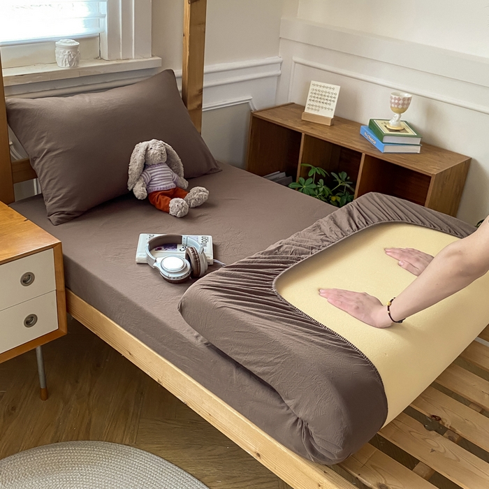 恋人优选 2025新款儿童学生宿舍上下铺全棉纯棉色织床笠单品单床笠床笠单件-无标款系列二 摩卡棕