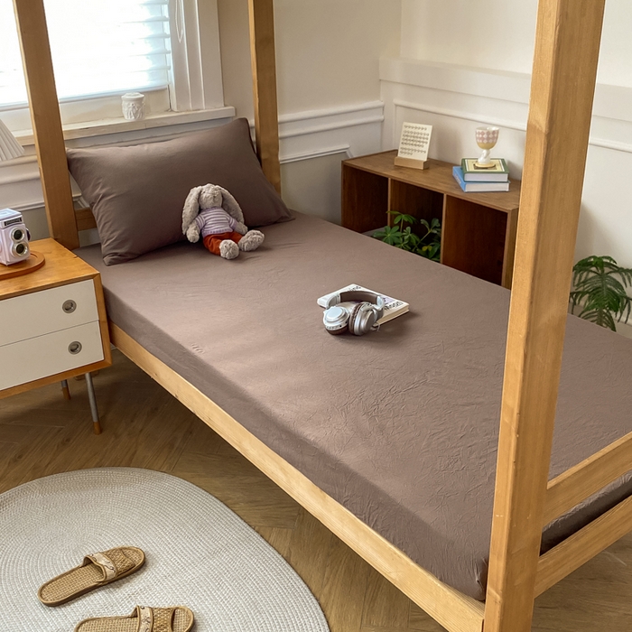 91家纺网 家纺一手货源 找家纺 恋人优选 2025新款儿童学生宿舍上下铺全棉纯棉色织床笠单品单床笠床笠单件-无标款系列二 摩卡棕