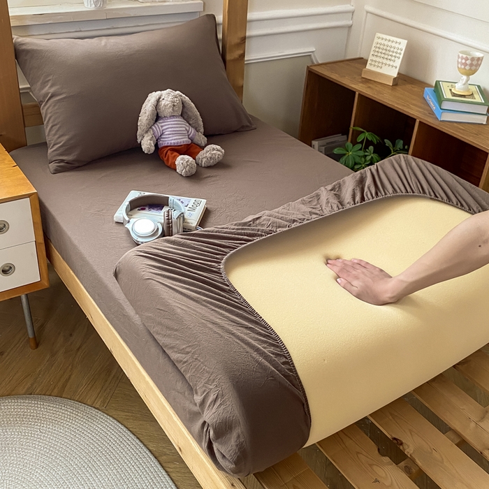 91家纺网 家纺一手货源 找家纺 恋人优选 2025新款儿童学生宿舍上下铺全棉纯棉色织床笠单品单床笠床笠单件-无标款系列二 摩卡棕