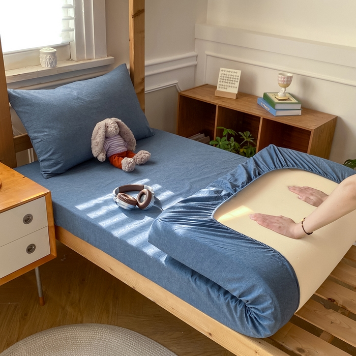恋人优选 2025新款儿童学生宿舍上下铺全棉纯棉色织床笠单品单床笠床笠单件-无标款系列二 牛仔蓝