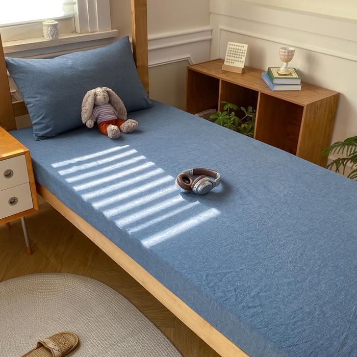 91家纺网 家纺一手货源 找家纺 恋人优选 2025新款儿童学生宿舍上下铺全棉纯棉色织床笠单品单床笠床笠单件-无标款系列二 牛仔蓝