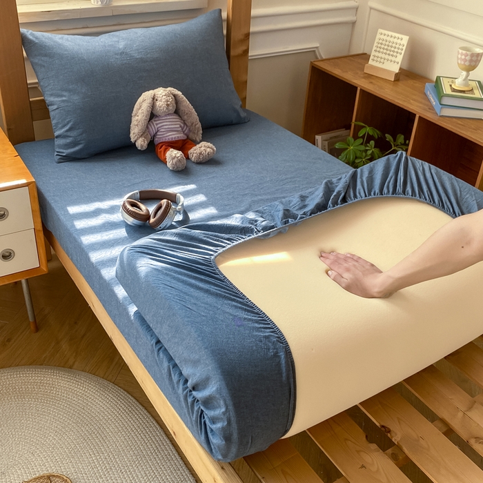 91家纺网 家纺一手货源 找家纺 恋人优选 2025新款儿童学生宿舍上下铺全棉纯棉色织床笠单品单床笠床笠单件-无标款系列二 牛仔蓝