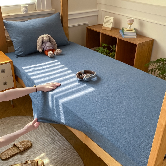91家纺网 家纺一手货源 找家纺 恋人优选 2025新款儿童学生宿舍上下铺全棉纯棉色织床笠单品单床笠床笠单件-无标款系列二 牛仔蓝