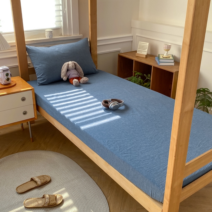 91家纺网 家纺一手货源 找家纺 恋人优选 2025新款儿童学生宿舍上下铺全棉纯棉色织床笠单品单床笠床笠单件-无标款系列二 牛仔蓝