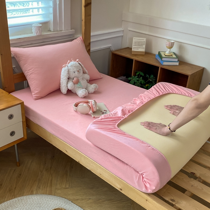 恋人优选 2025新款儿童学生宿舍上下铺全棉纯棉色织床笠单品单床笠床笠单件-无标款系列二 浅粉
