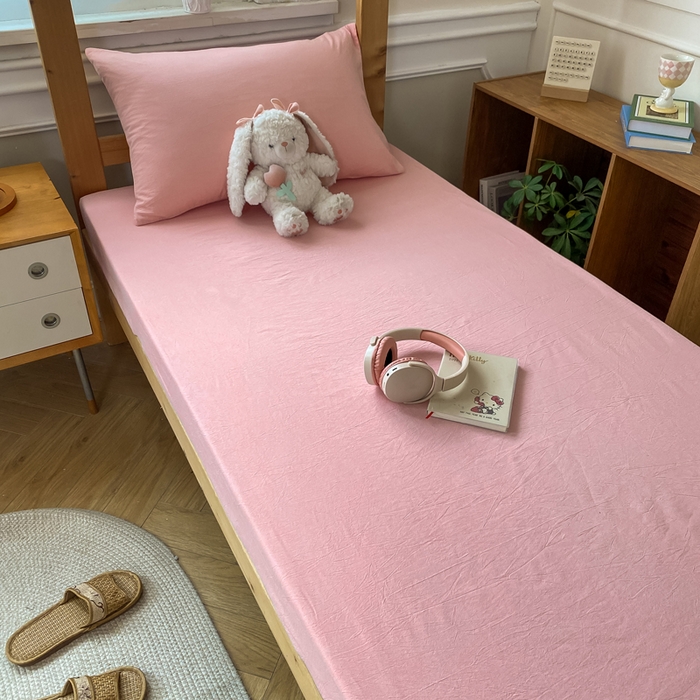 91家纺网 家纺一手货源 找家纺 恋人优选 2025新款儿童学生宿舍上下铺全棉纯棉色织床笠单品单床笠床笠单件-无标款系列二 浅粉