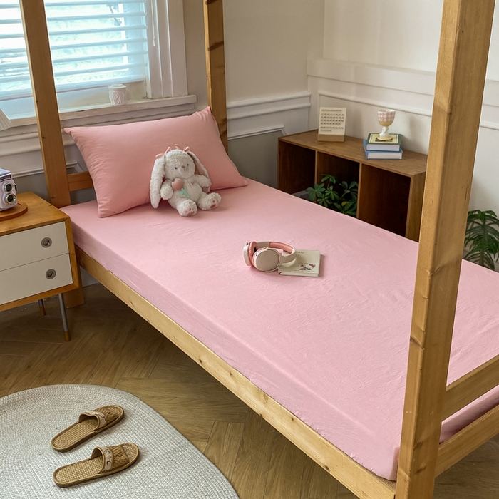 91家纺网 家纺一手货源 找家纺 恋人优选 2025新款儿童学生宿舍上下铺全棉纯棉色织床笠单品单床笠床笠单件-无标款系列二 浅粉