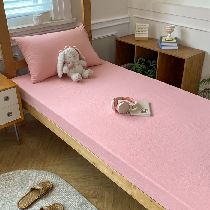 91家纺网 家纺一手货源 找家纺 恋人优选 2025新款儿童学生宿舍上下铺全棉纯棉色织床笠单品单床笠床笠单件-无标款系列二 浅粉
