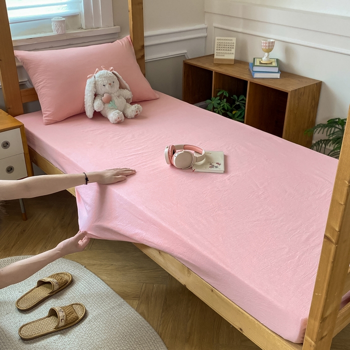 91家纺网 家纺一手货源 找家纺 恋人优选 2025新款儿童学生宿舍上下铺全棉纯棉色织床笠单品单床笠床笠单件-无标款系列二 浅粉
