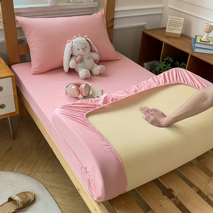 91家纺网 家纺一手货源 找家纺 恋人优选 2025新款儿童学生宿舍上下铺全棉纯棉色织床笠单品单床笠床笠单件-无标款系列二 浅粉