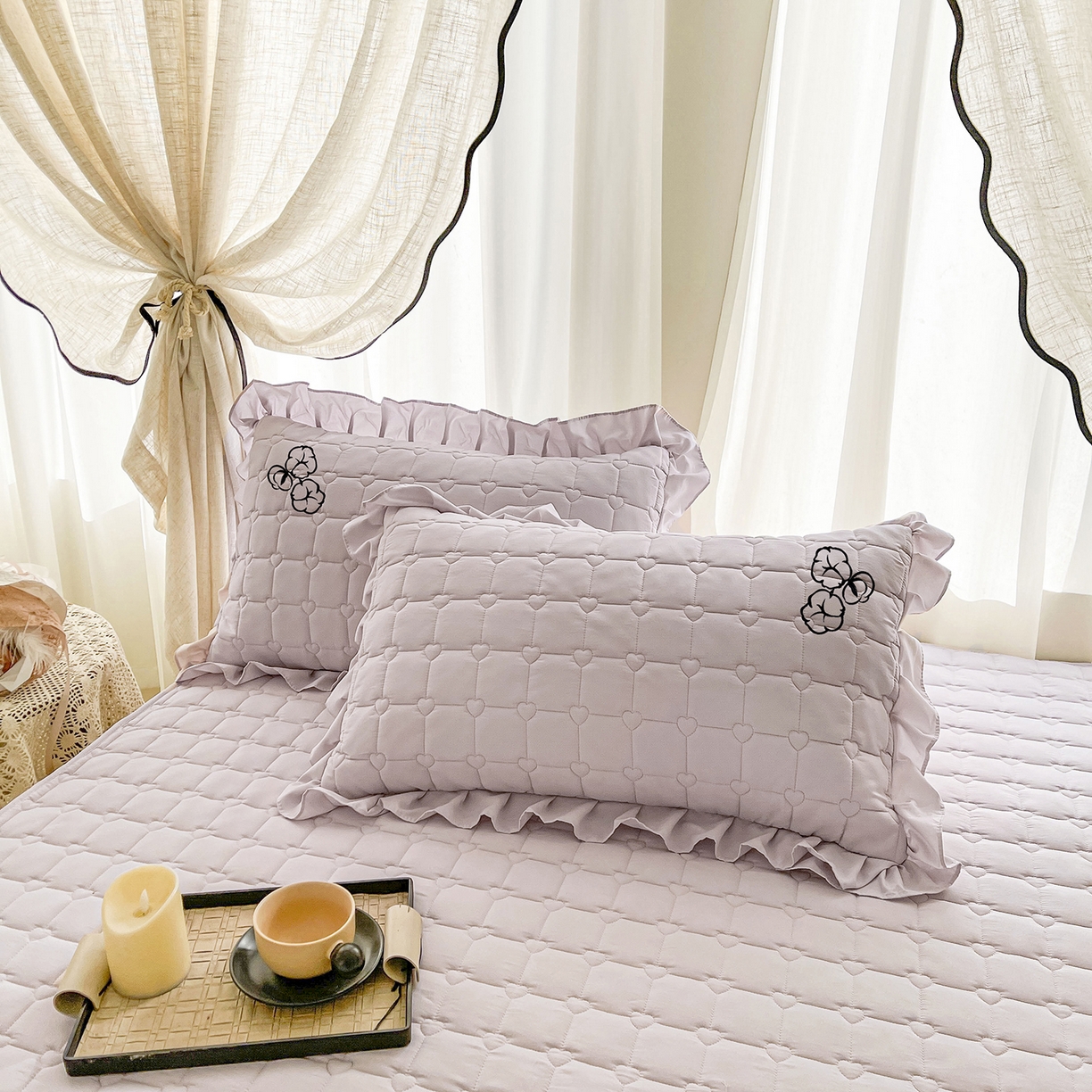 91家纺网 家纺一手货源 找家纺 笠裙家纺 2025新款A类110克水洗棉新疆棉花夹棉单床裙 床裙单件 棉花-玫瑰紫