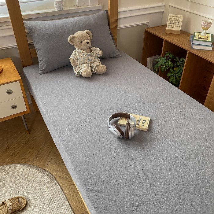 91家纺网 家纺一手货源 找家纺 恋人优选 2025新款儿童学生宿舍上下铺全棉纯棉色织床笠单品单床笠床笠单件-无标款系列二 浅灰