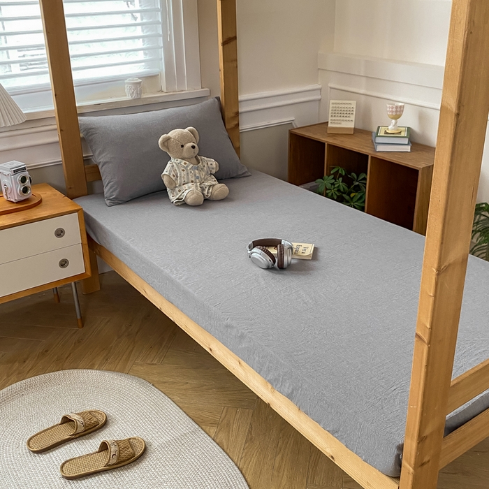 91家纺网 家纺一手货源 找家纺 恋人优选 2025新款儿童学生宿舍上下铺全棉纯棉色织床笠单品单床笠床笠单件-无标款系列二 浅灰