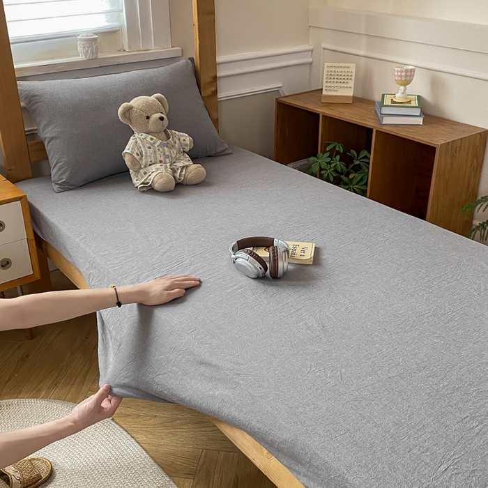 91家纺网 家纺一手货源 找家纺 恋人优选 2025新款儿童学生宿舍上下铺全棉纯棉色织床笠单品单床笠床笠单件-无标款系列二 浅灰