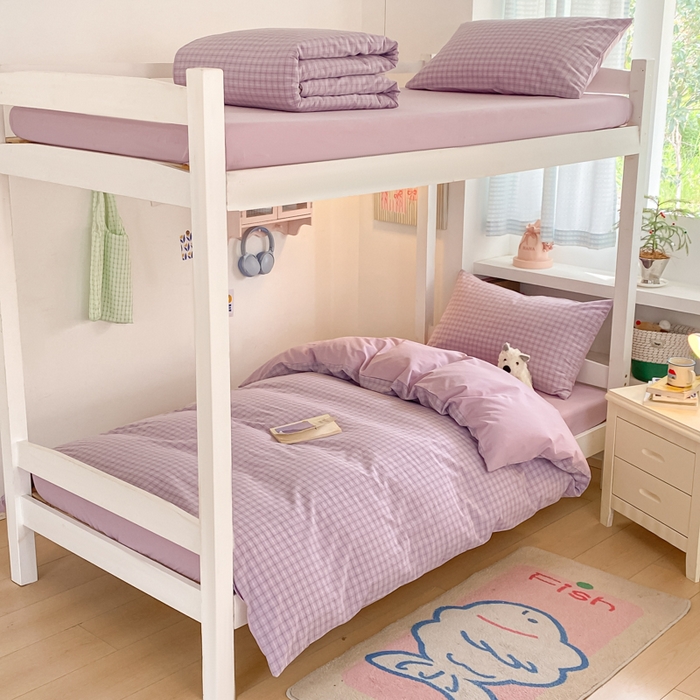 91家纺网 家纺一手货源 找家纺 寐居家纺 2025新款亲肤舒适全棉纯棉色织水洗棉学生三件套 哈曼-紫