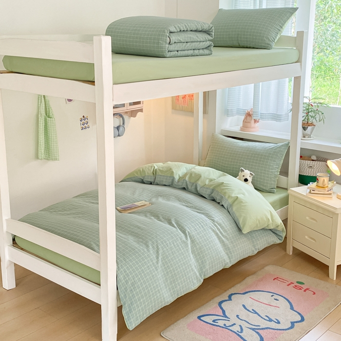 91家纺网 家纺一手货源 找家纺 寐居家纺 2025新款亲肤舒适全棉纯棉色织水洗棉学生三件套 莫尼-绿