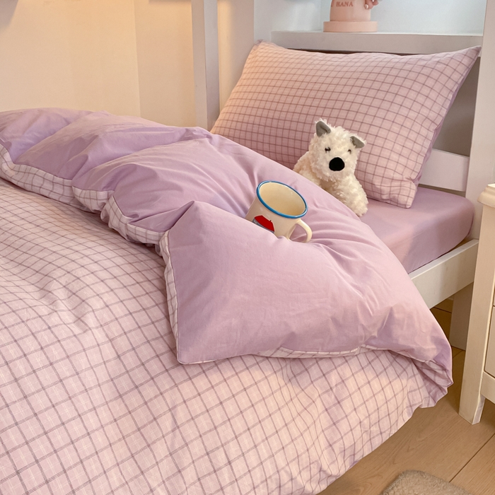 91家纺网 家纺一手货源 找家纺 寐居家纺 2025新款亲肤舒适全棉纯棉色织水洗棉学生三件套 哈曼-粉