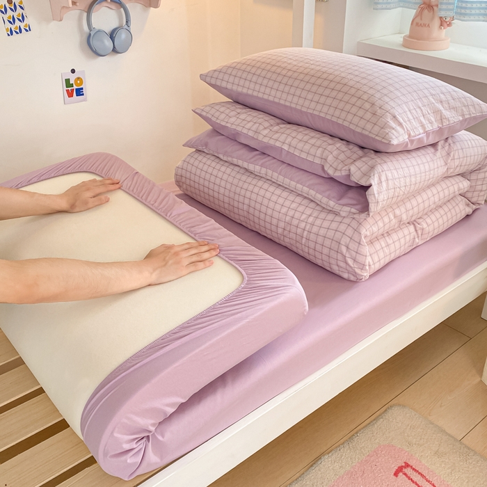 91家纺网 家纺一手货源 找家纺 寐居家纺 2025新款亲肤舒适全棉纯棉色织水洗棉学生三件套 哈曼-粉