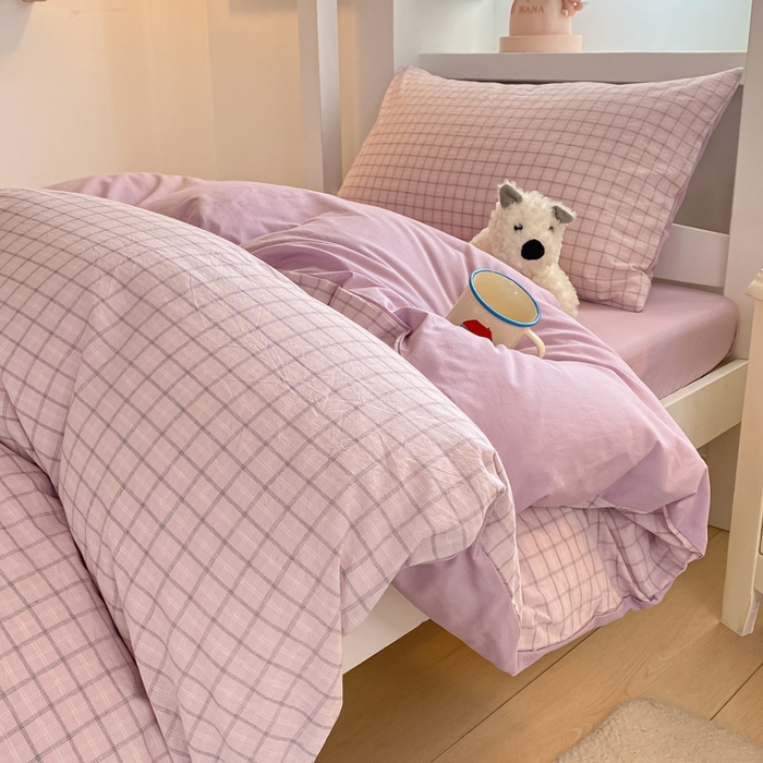 91家纺网 家纺一手货源 找家纺 寐居家纺 2025新款亲肤舒适全棉纯棉色织水洗棉学生三件套 哈曼-粉