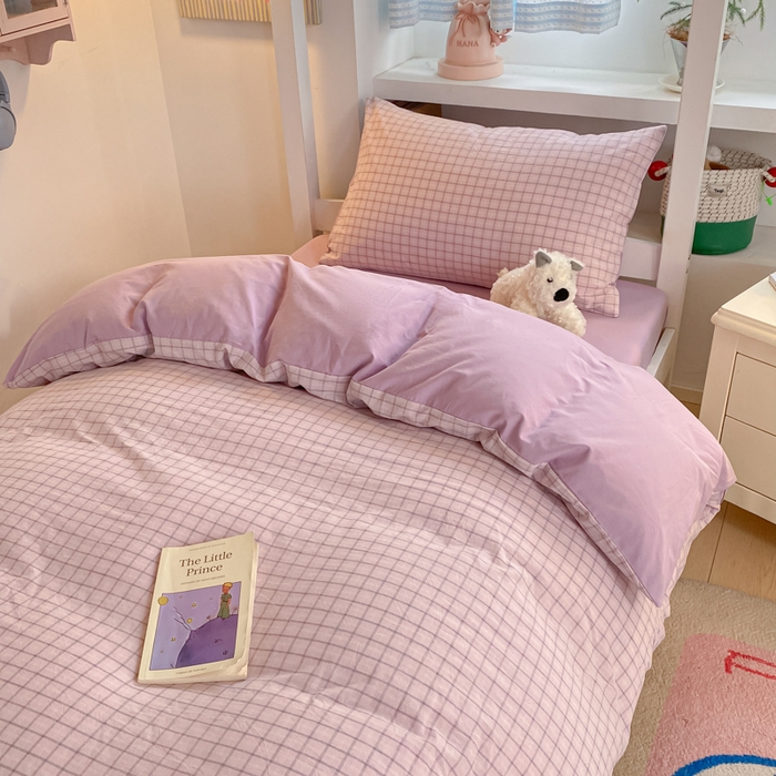 91家纺网 家纺一手货源 找家纺 寐居家纺 2025新款亲肤舒适全棉纯棉色织水洗棉学生三件套 哈曼-粉