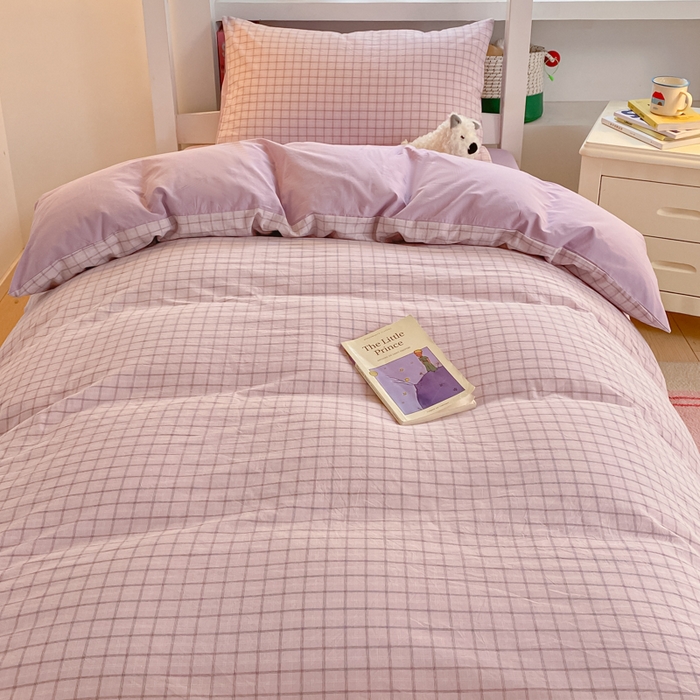 91家纺网 家纺一手货源 找家纺 寐居家纺 2025新款亲肤舒适全棉纯棉色织水洗棉学生三件套 哈曼-粉