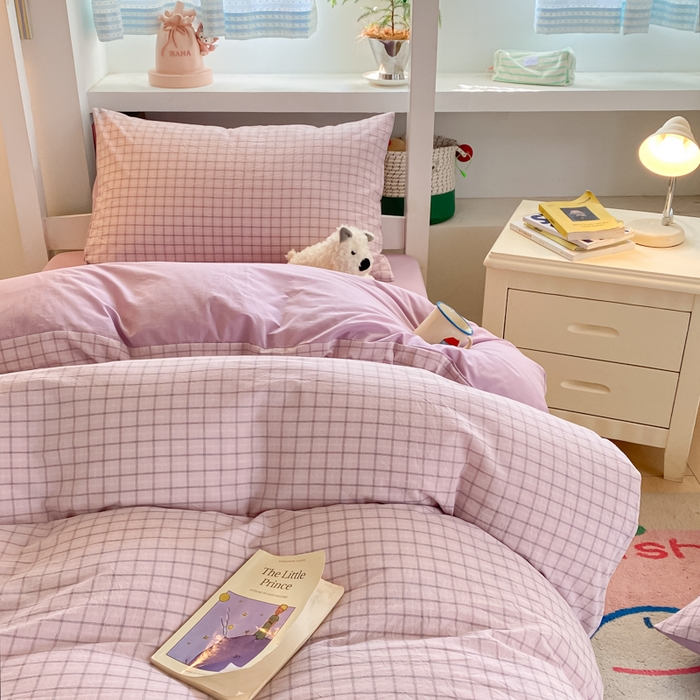 91家纺网 家纺一手货源 找家纺 寐居家纺 2025新款亲肤舒适全棉纯棉色织水洗棉学生三件套 哈曼-粉