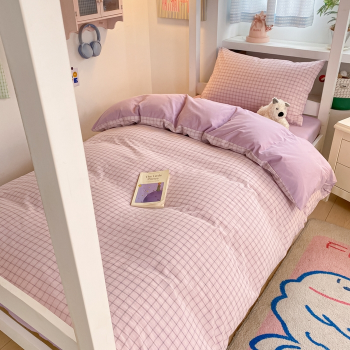 91家纺网 家纺一手货源 找家纺 寐居家纺 2025新款亲肤舒适全棉纯棉色织水洗棉学生三件套 哈曼-粉